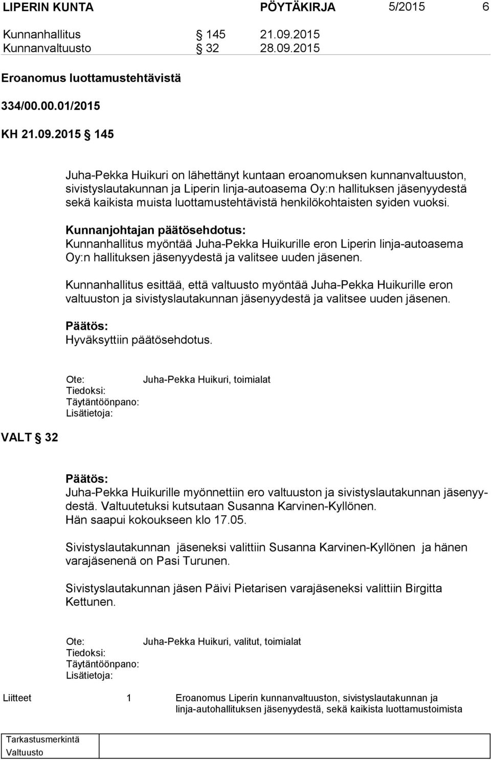 2015 Eroanomus luottamustehtävistä 334/00.00.01/2015 KH 21.09.