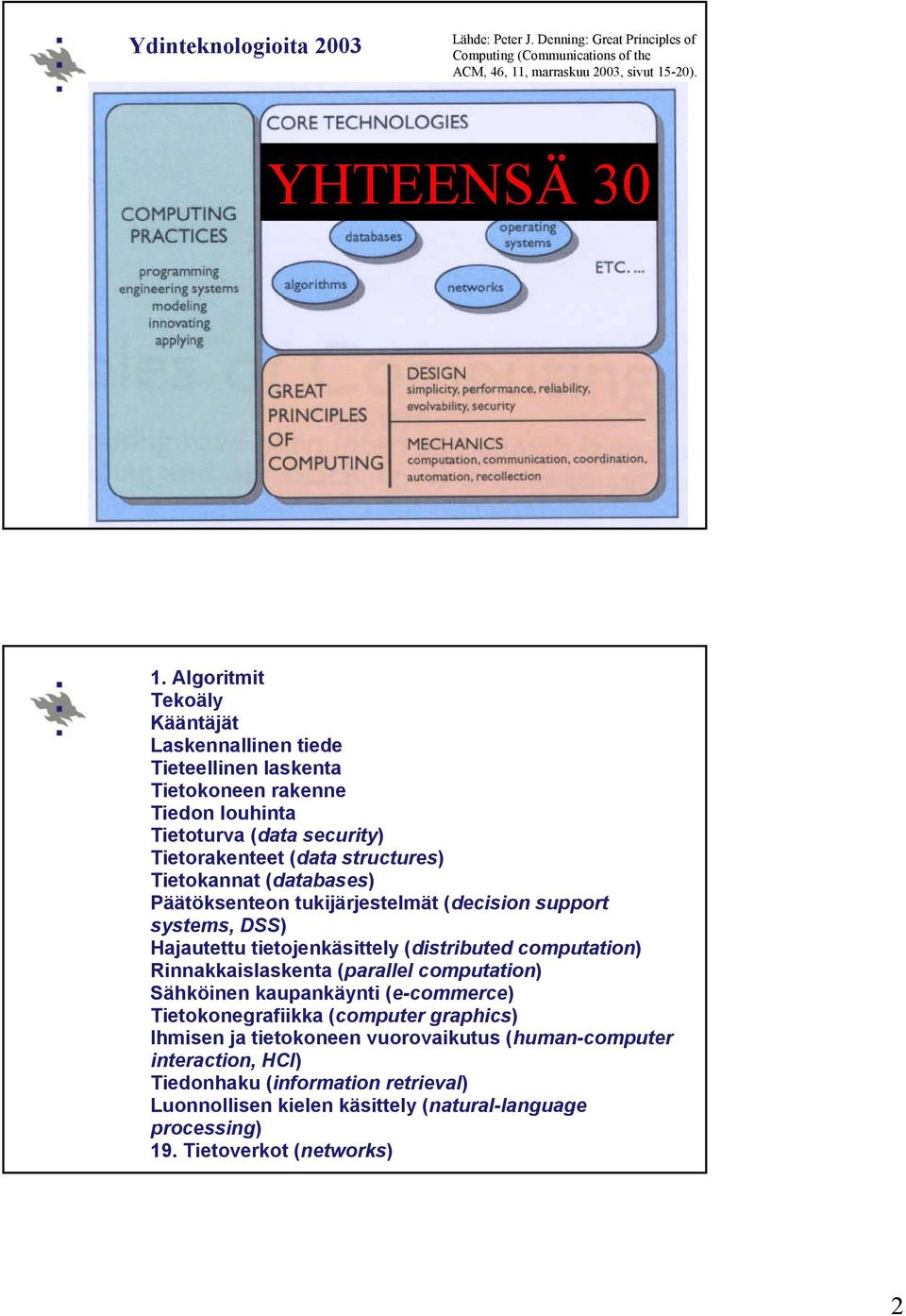 Päätöksenteon tukijärjestelmät (decision support systems, DSS) Hajautettu tietojenkäsittely (distributed computation) Rinnakkaislaskenta (parallel computation) Sähköinen kaupankäynti