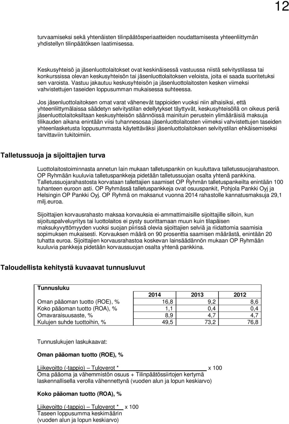varoista. Vastuu jakautuu keskusyhteisön ja jäsenluottolaitosten kesken viimeksi vahvistettujen taseiden loppusumman mukaisessa suhteessa.