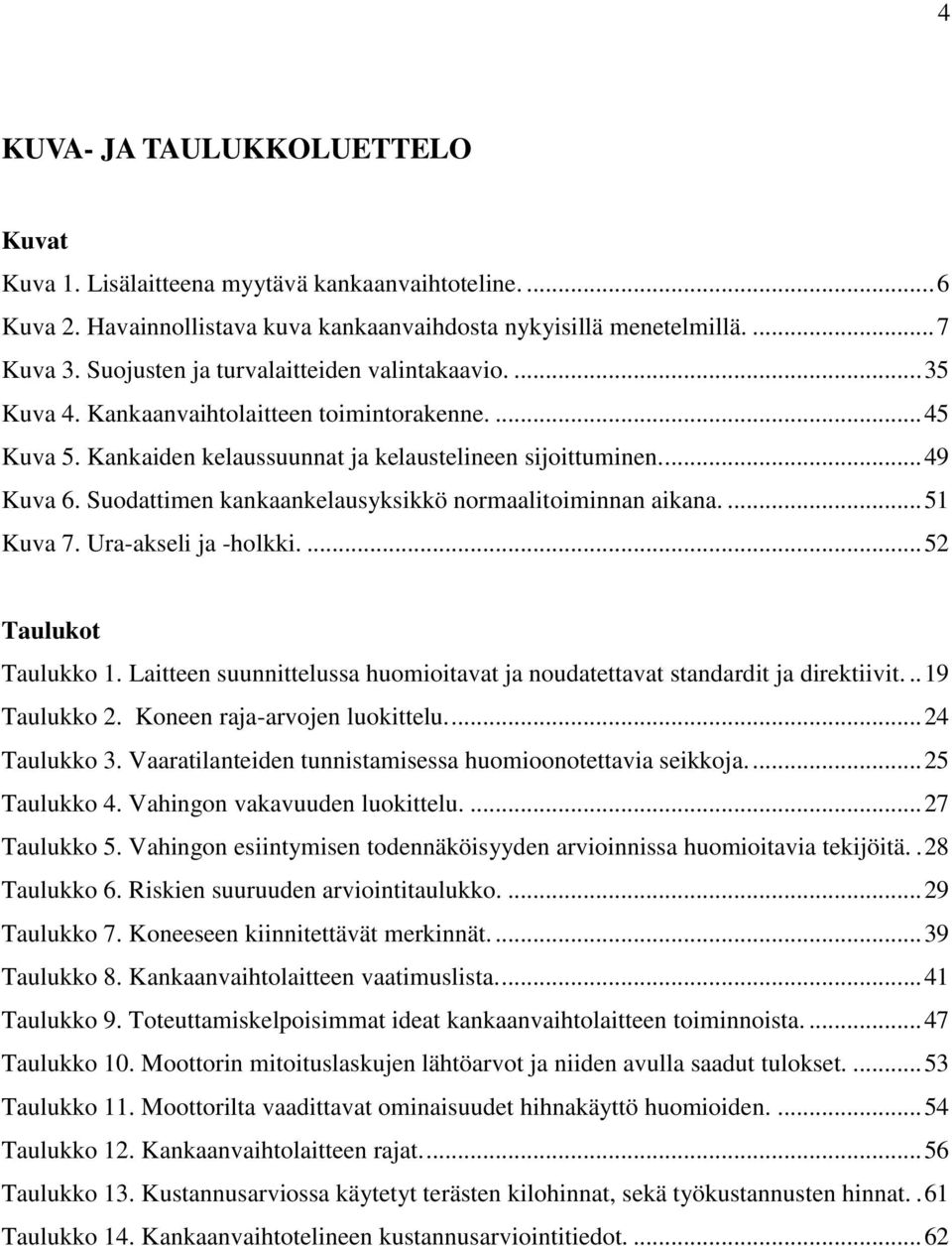 Suodattimen kankaankelausyksikkö normaalitoiminnan aikana.... 51 Kuva 7. Ura-akseli ja -holkki.... 52 Taulukot Taulukko 1.