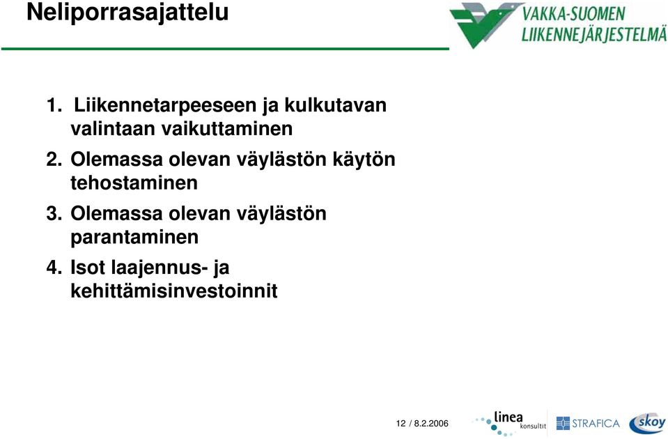 2. Olemassa olevan väylästön käytön tehostaminen 3.