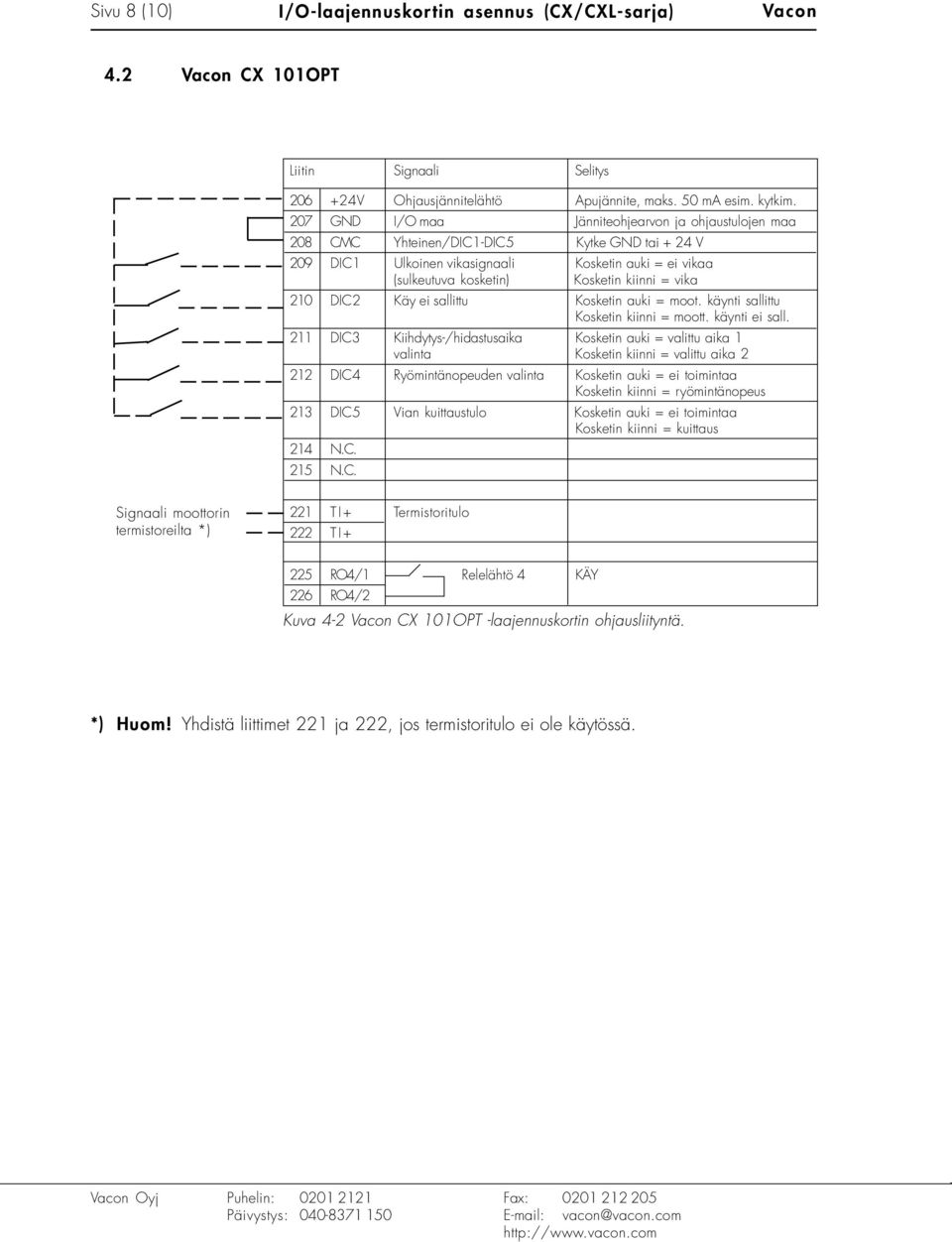 vika 210 DIC2 Käy ei sallittu Kosketin auki = moot. käynti sallittu Kosketin kiinni = moott. käynti ei sall.