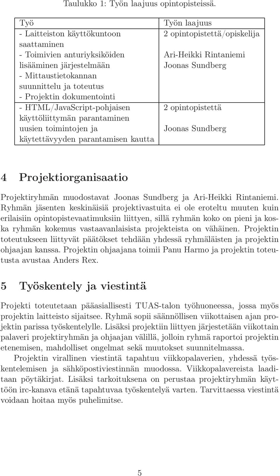 suunnittelu ja toteutus - Projektin dokumentointi - HTML/JavaScript-pohjaisen 2 opintopistettä käyttöliittymän parantaminen uusien toimintojen ja Joonas Sundberg käytettävyyden parantamisen kautta 4