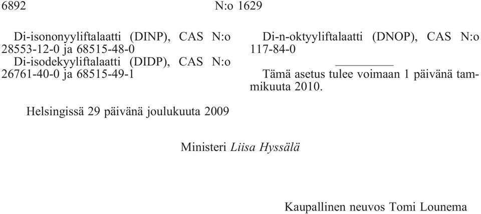 68515-49-1 Di-n-oktyyliftalaatti (DNOP), CAS N:o 117-84-0 Helsingissä
