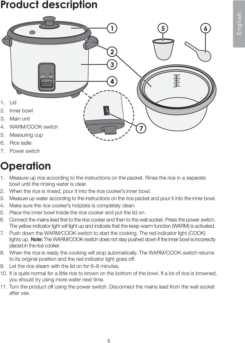 3. Measure up water according to the instructions on the rice packet and pour it into the inner bowl. 4. Make sure the rice cooker s hotplate is completely clean. 5.