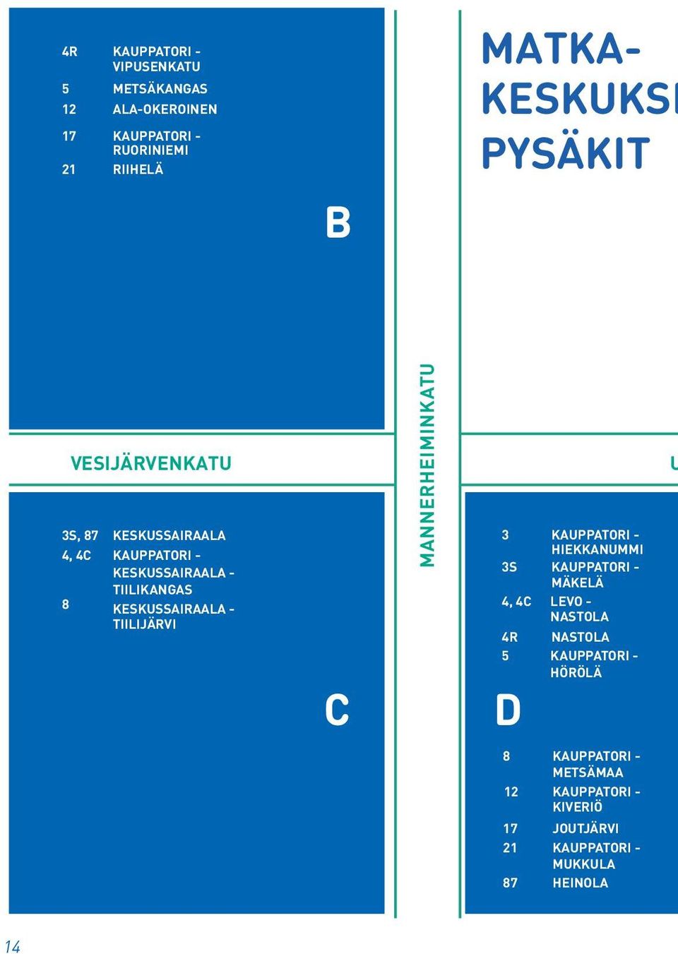 TIILIJÄRVI C MANNERHEIMINKATU 3 KAUPPATORI - HIEKKANUMMI 3S KAUPPATORI - MÄKELÄ 4, 4C LEVO - HOLLOLA NASTOLA 4R