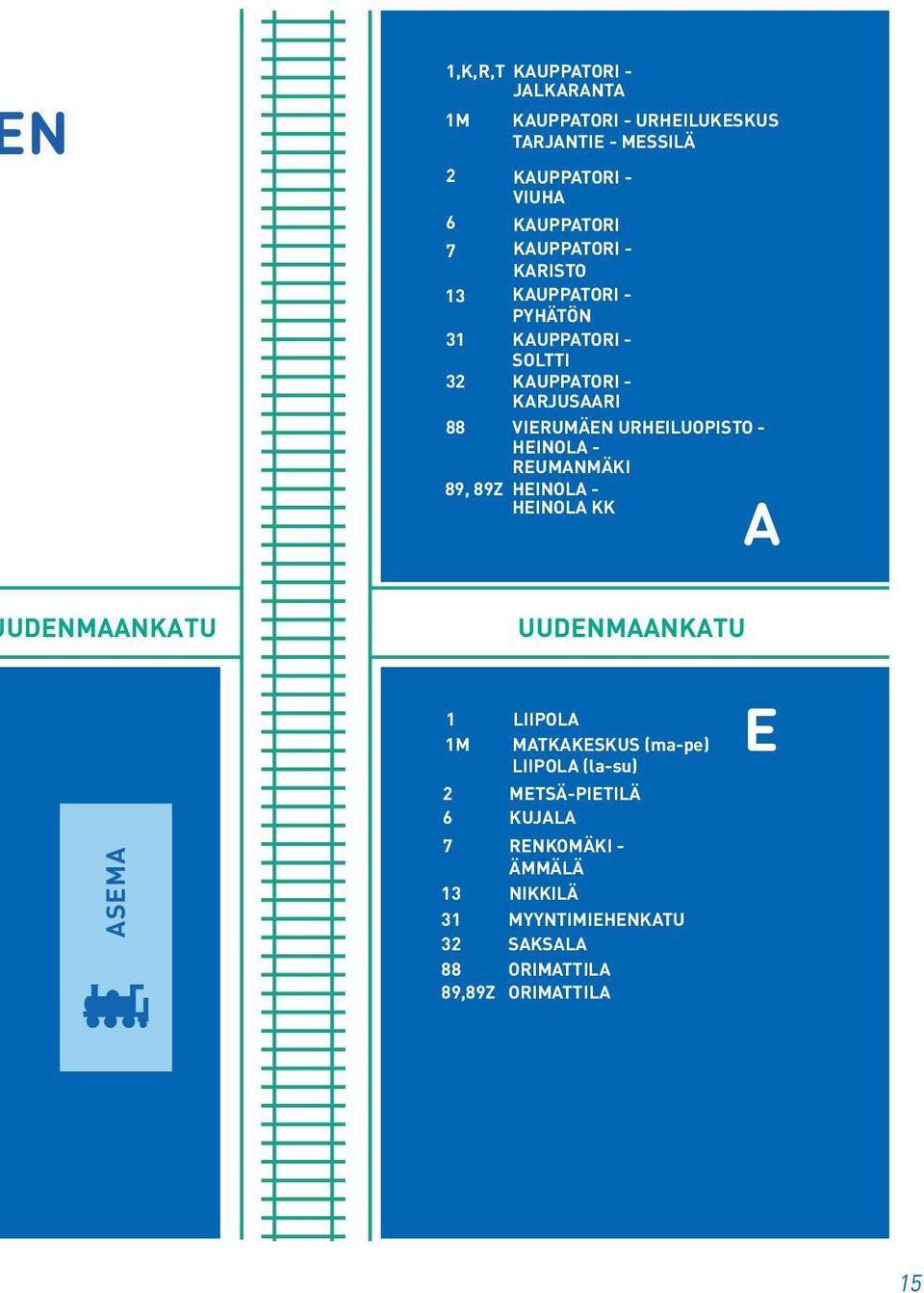 HEINOLA - REUMANMÄKI 89, 89Z HEINOLA - HEINOLA KK A UDENMAANKATU UUDENMAANKATU ASEMA 1 LIIPOLA 1M MATKAKESKUS (ma-pe) LIIPOLA