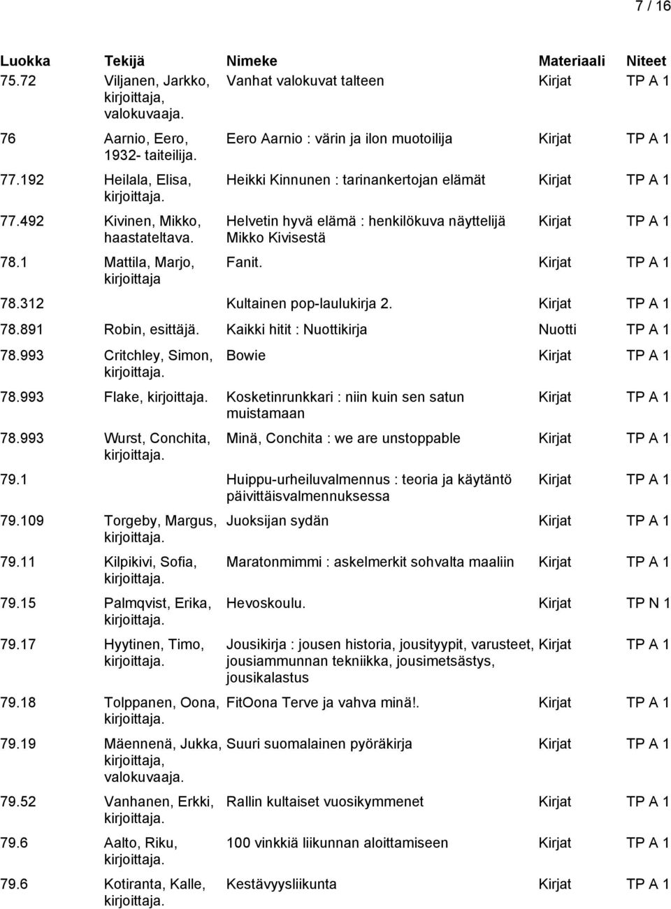 78.891 Robin, esittäjä. Kaikki hitit : Nuottikirja Nuotti TP A 1 78.993 Critchley, Simon, Bowie 78.993 Flake, Kosketinrunkkari : niin kuin sen satun muistamaan 78.