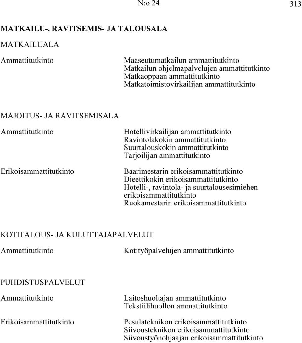 erikoisammattitutkinto Dieettikokin erikoisammattitutkinto Hotelli-, ravintola- ja suurtalousesimiehen erikoisammattitutkinto Ruokamestarin erikoisammattitutkinto KOTITALOUS- JA KULUTTAJAPALVELUT