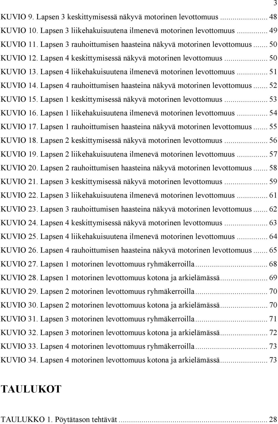 Lapsen 4 liikehakuisuutena ilmenevä motorinen levottomuus... 51 KUVIO 14. Lapsen 4 rauhoittumisen haasteina näkyvä motorinen levottomuus... 52 KUVIO 15.