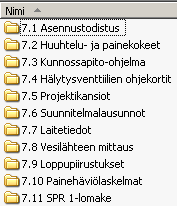 25 Kuva 9. Kansion Luovutus ja takuu alahakemiston rakenne. Suurin muutos kansiorakenteessa on kuitenkin Dokumentointi-kansion lisääminen.