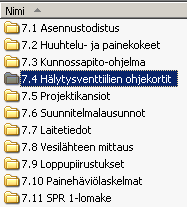 30 Kuva 11. Hälytysventtiilien ohjekortit löytyvät Dokumentointi-kansiosta.