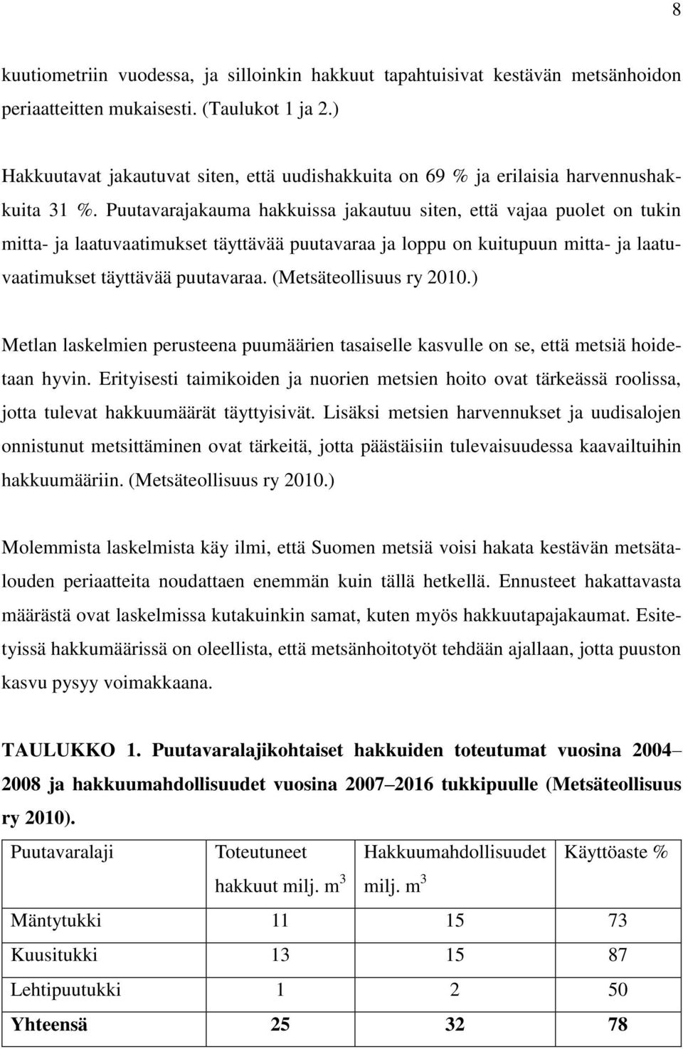 Puutavarajakauma hakkuissa jakautuu siten, että vajaa puolet on tukin mitta- ja laatuvaatimukset täyttävää puutavaraa ja loppu on kuitupuun mitta- ja laatuvaatimukset täyttävää puutavaraa.
