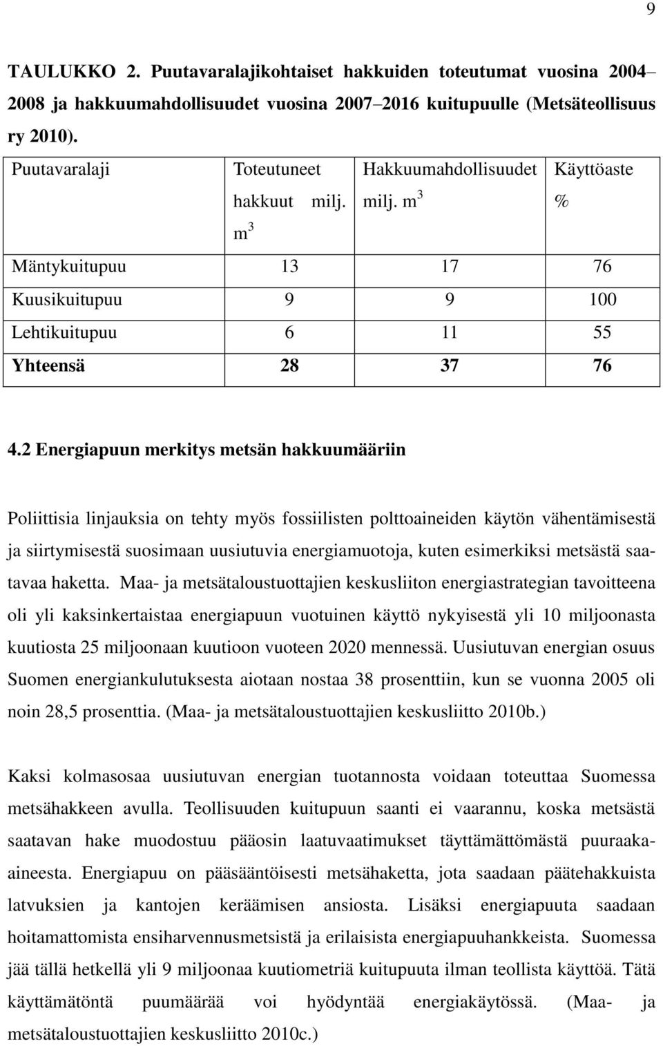 2 Energiapuun merkitys metsän hakkuumääriin Poliittisia linjauksia on tehty myös fossiilisten polttoaineiden käytön vähentämisestä ja siirtymisestä suosimaan uusiutuvia energiamuotoja, kuten