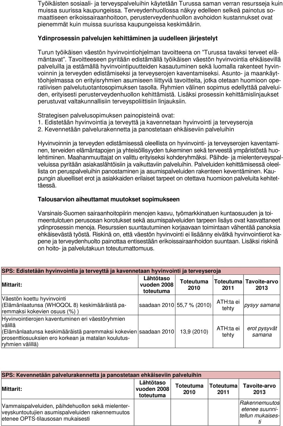 Ydinprosessin palvelujen kehittäminen ja uudelleen järjestelyt Turun työikäisen väestön hyvinvointiohjelman tavoitteena on Turussa tavaksi terveet elämäntavat.