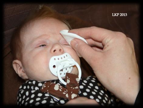 LIITE 1 14(24) Vauvan silmät puhdistetaan kasvojen pesun yhteydessä päivittäin ja tarvittaessa useammin. Silmät puhdistetaan lämpimään veteen kostutetulla vanulapulla.