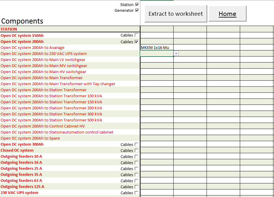 LIITE 1 7 2.3 Calculation sheet Calculation sheet is the hidden sheet in the program. The Station and Generator sheets fills the calculation sheet.