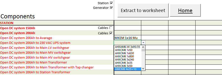 LIITE 1 8 2.4.1 Components list In column A under the title Components are all the components and titles.