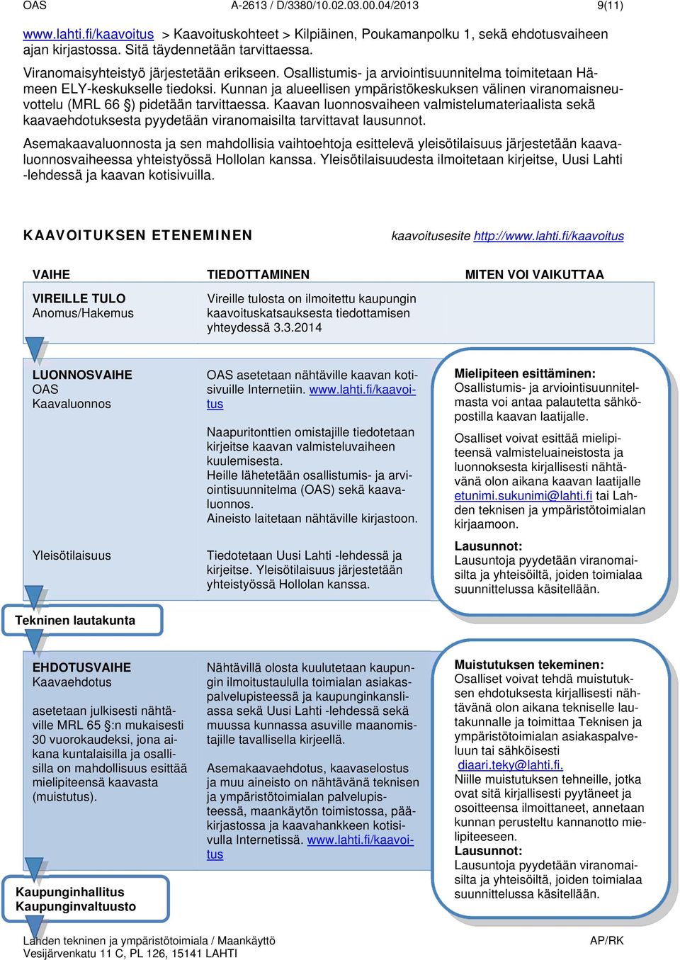 Kunnan ja alueellisen ympäristökeskuksen välinen viranmaisneuvttelu (MRL 66 ) pidetään tarvittaessa.