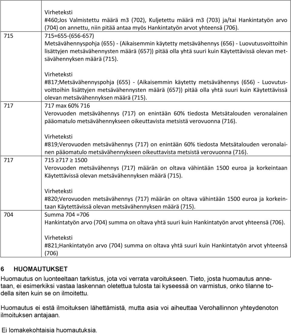 olevan metsävähennyksen määrä (715).