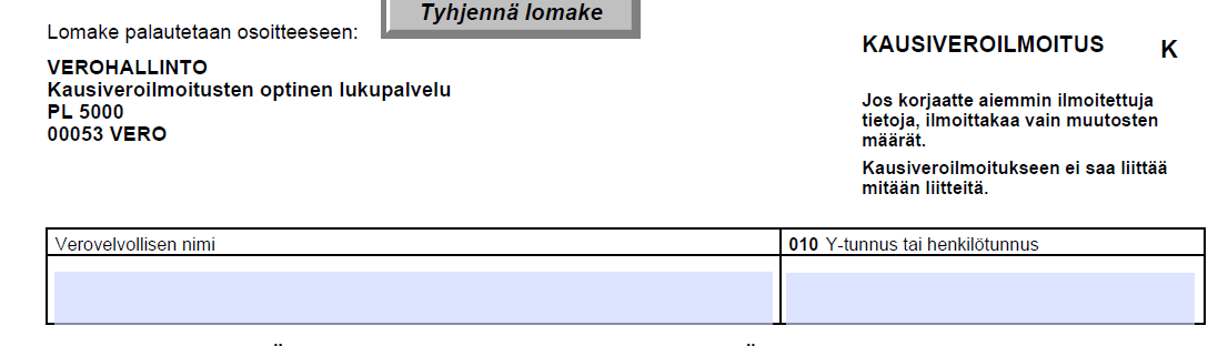 KAUSIVEROILMOITUS TUNNISTETIETO