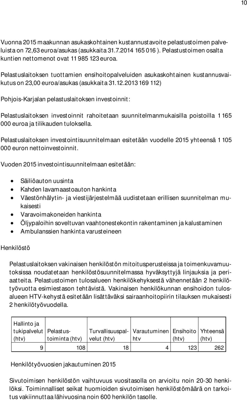 euroa. Pelastuslaitoksen tuottamien ensihoitopalveluiden asukaskohtainen kustannusvaikutus on 23,00 euroa/asukas (asukkaita 31.12.