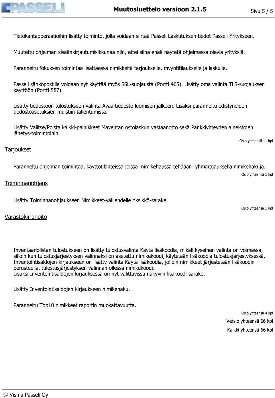 Passeli sähköpostilla voidaan nyt käyttää myös SSL-suojausta (Portti 465). Lisätty oma valinta TLS-suojauksen käyttöön (Portti 587).