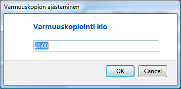 AJON NOPEUTTAMINEN AJASTAMALLA TIETOKANNAN VARMUUSKOPIOINTI MUUHUN AIKAAN Ajoa voidaan nopeuttaa suurella tietokannalla noin tunti sillä, että ohjelman ajastettu tietokannan varmuuskopiointi