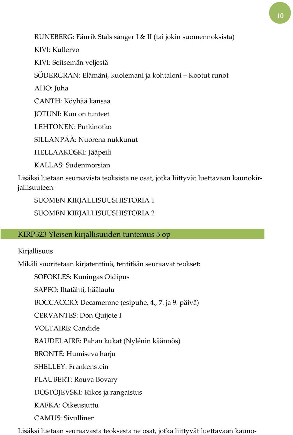 kaunokirjallisuuteen: SUOMEN KIRJALLISUUSHISTORIA 1 SUOMEN KIRJALLISUUSHISTORIA 2 KIRP323 Yleisen kirjallisuuden tuntemus 5 op Mikäli suoritetaan kirjatenttinä, tentitään seuraavat teokset: SOFOKLES: