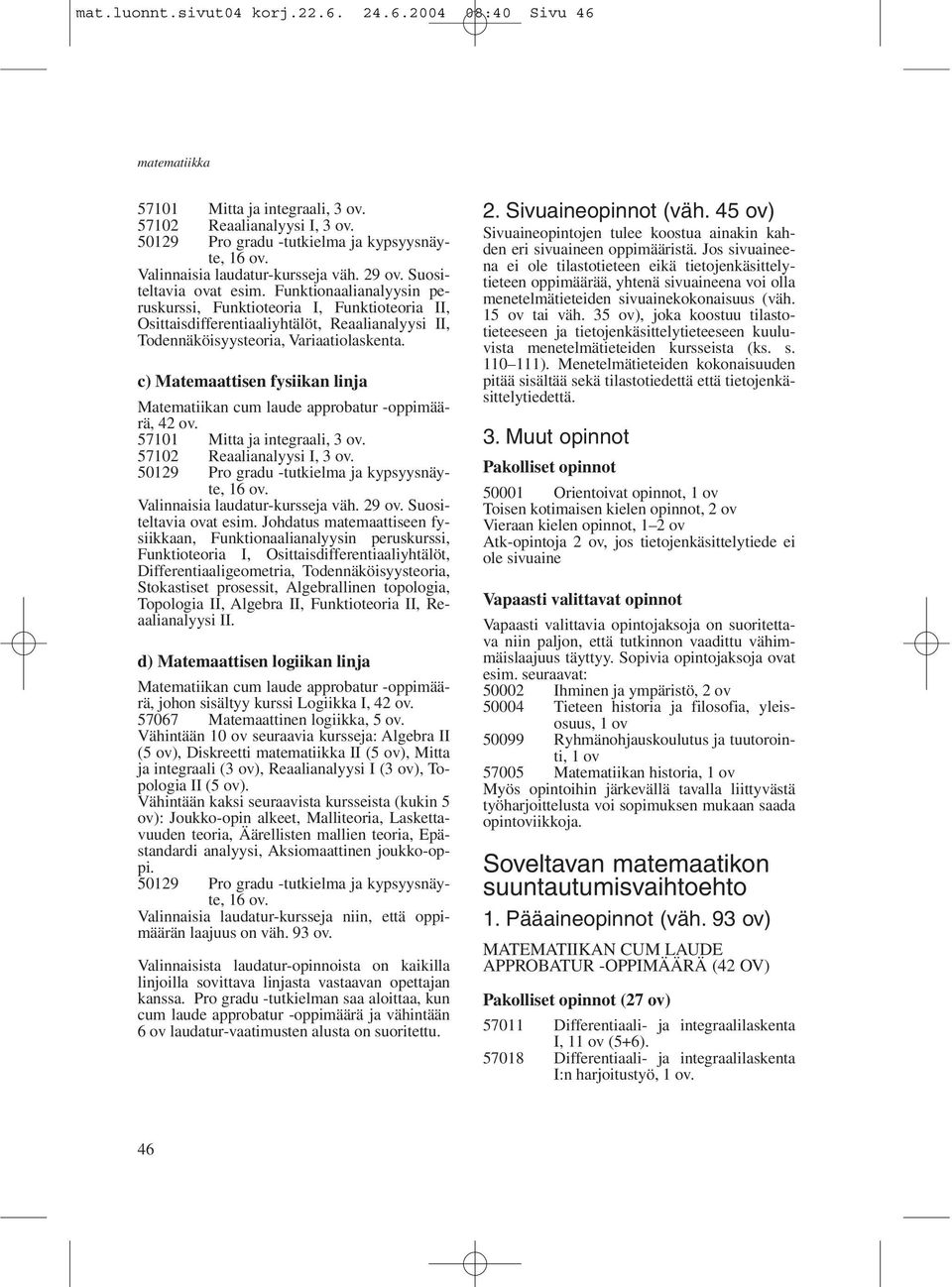 Funktionaalianalyysin peruskurssi, Funktioteoria I, Funktioteoria II, Osittaisdifferentiaaliyhtälöt, Reaalianalyysi II, Todennäköisyysteoria, Variaatiolaskenta.