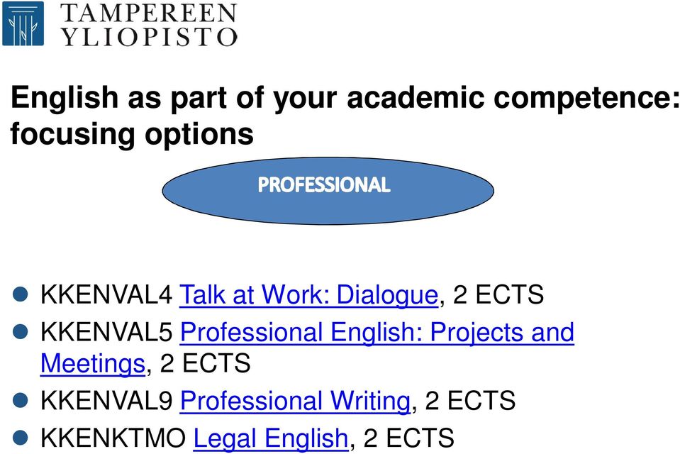 Professional English: Projects and Meetings, 2 ECTS