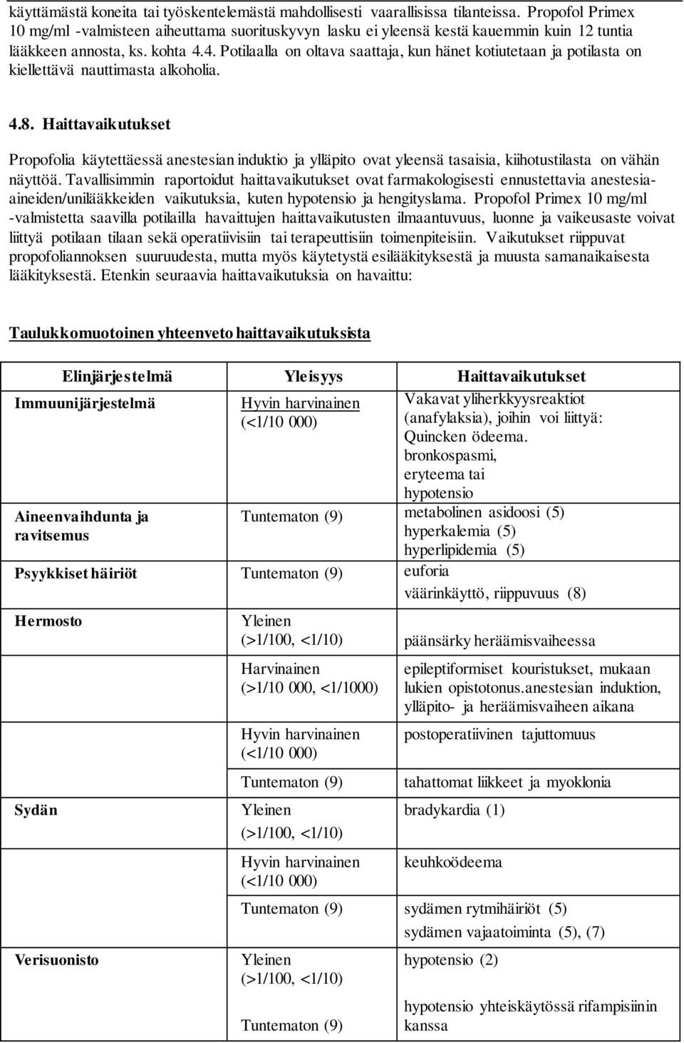4. Potilaalla on oltava saattaja, kun hänet kotiutetaan ja potilasta on kiellettävä nauttimasta alkoholia. 4.8.
