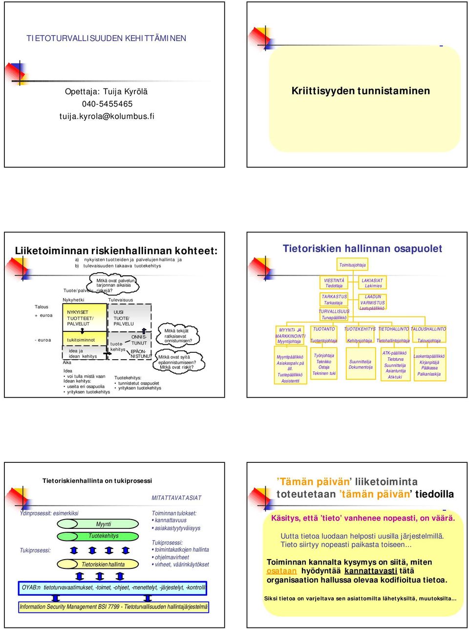 Talous + euroa - euroa Tuote/palvelu Nykyhetki NYKYISET TUOTTEET/ PALVELUT tukitoiminnot idea ja idean kehitys Aika Mitkä ovat palvelun tarjonnan aikaisia riskejä?