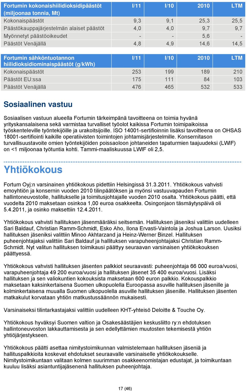 Venäjällä 476 465 532 533 Sosiaalinen vastuu Sosiaalisen vastuun alueella Fortumin tärkeimpänä tavoitteena on toimia hyvänä yrityskansalaisena sekä varmistaa turvalliset työolot kaikissa Fortumin