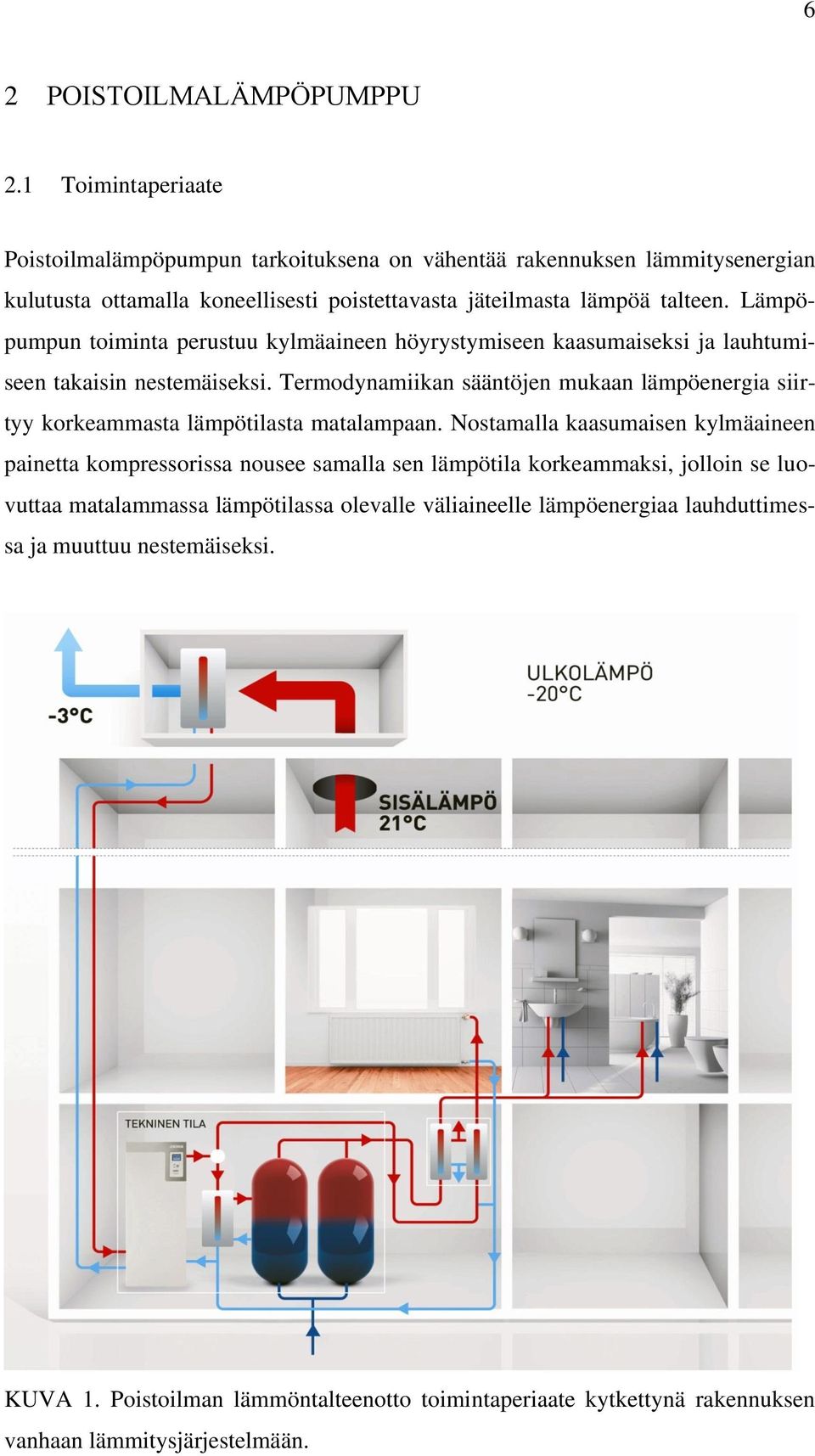 Lämpöpumpun toiminta perustuu kylmäaineen höyrystymiseen kaasumaiseksi ja lauhtumiseen takaisin nestemäiseksi.