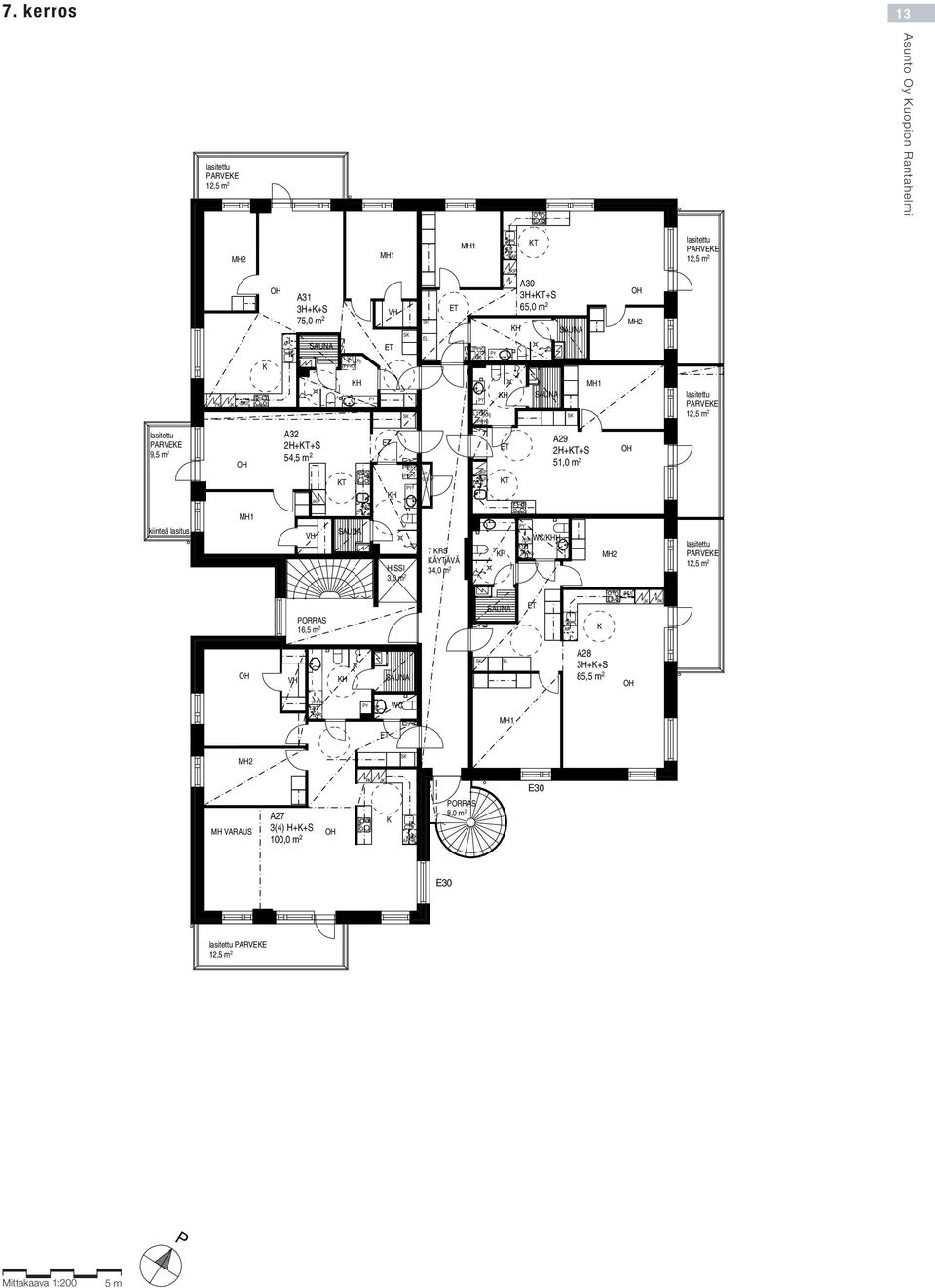 9,5 m 2 kiinteä lasitus J A32 2H+T+S 54,5 m 2 J T HISSI H1 0,5 m 2 7 RS