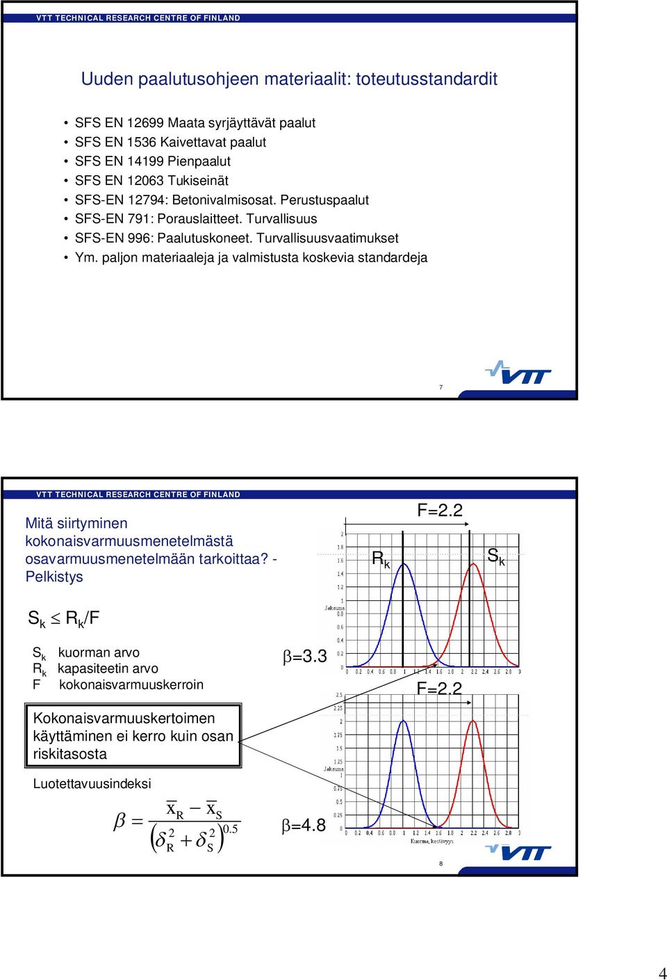 paljon materiaaleja ja valmistusta koskevia standardeja 7 Mitä siirtyminen kokonaisvarmuusmenetelmästä osavarmuusmenetelmään tarkoittaa? - Pelkistys R k F=2.