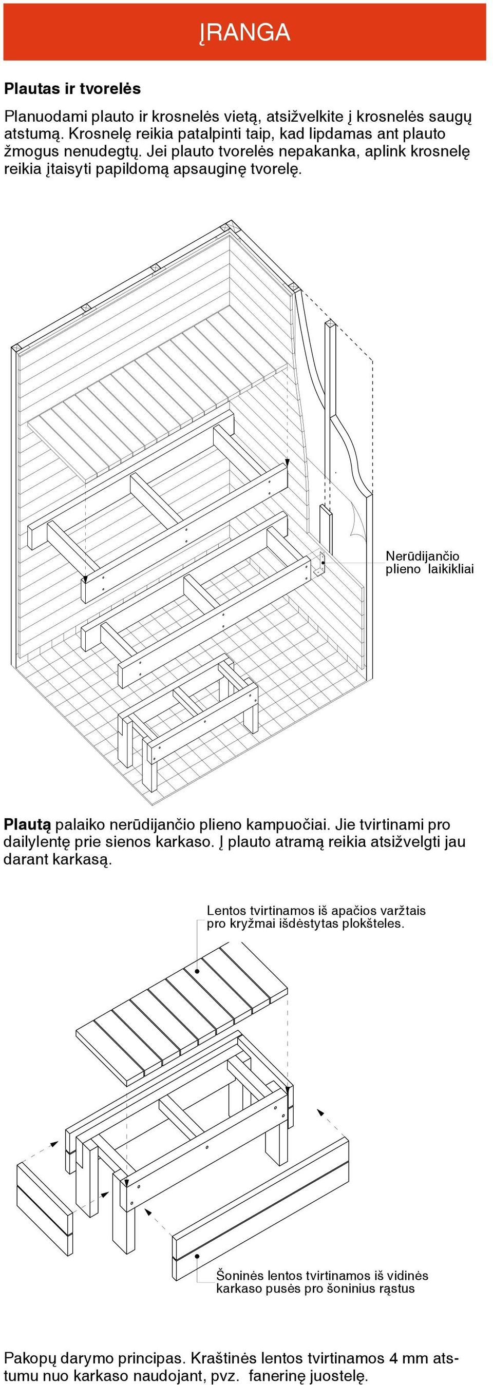 d Nerūdijančio plieno laikikliai Lauderakenteiden kannakkeet ruostumatonta terästä Plautą palaiko nerūdijančio plieno kampuočiai. Jie tvirtinami pro dailylentę prie sienos karkaso.