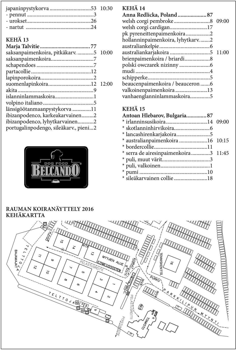 ..2 ibizanpodenco, lyhytkarvainen...2 portugalinpodengo, sileäkarv., pieni...2 KEHÄ 14 Anna Redlicka, Poland... 87 welsh corgi pembroke...8 09:00 welsh corgi cardigan...17 pk pyreneittenpaimenkoira.