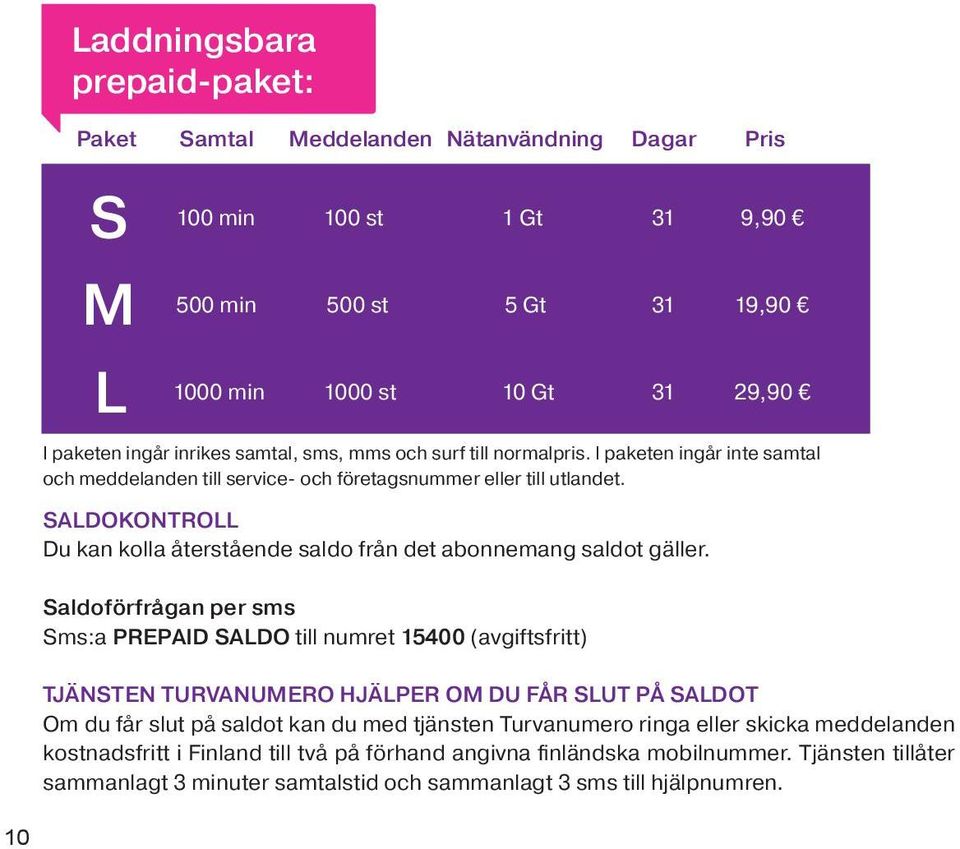 SALDOKONTROLL Du kan kolla återstående saldo från det abonnemang saldot gäller.