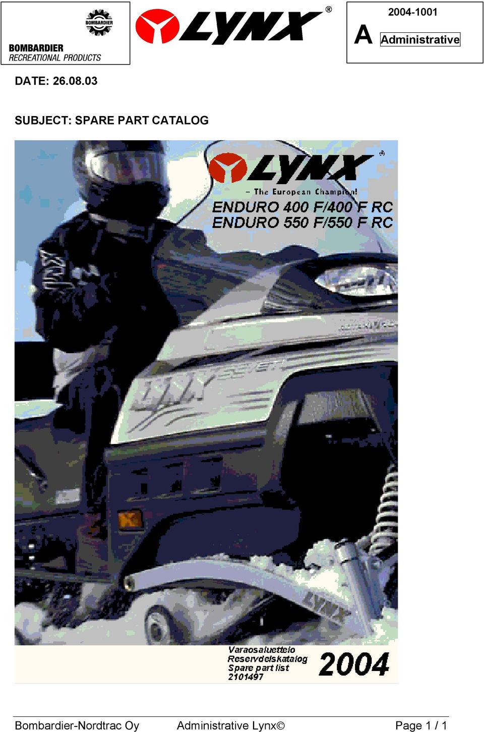 03 SUBJECT: SPARE PART CATALOG