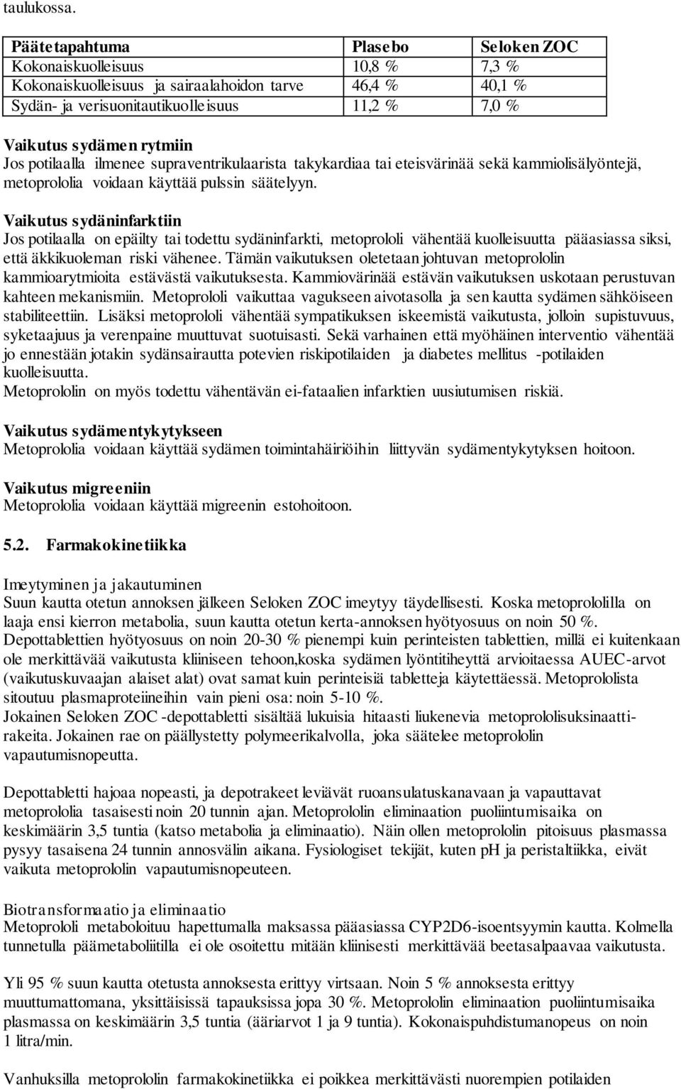Jos potilaalla ilmenee supraventrikulaarista takykardiaa tai eteisvärinää sekä kammiolisälyöntejä, metoprololia voidaan käyttää pulssin säätelyyn.