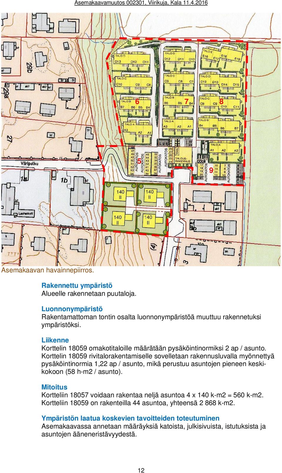 Korttelin 18059 rivitalorakentamiselle sovelletaan rakennusluvalla myönnettyä pysäköintinormia 1,22 ap / asunto, mikä perustuu asuntojen pieneen keskikokoon (58 h-m2 / asunto).