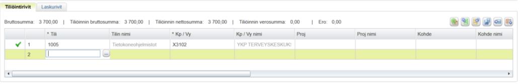 tiliöintirivejä) Jos haluat poistaa rivin, klikkaa kyseisen rivin kohdalla hiiren oikealla: Poista rivi