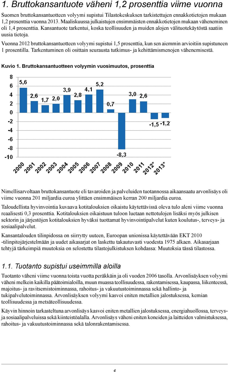 Vuonna 2012 bruttokansantuotteen volyymi supistui 1,5 prosenttia, kun sen aiemmin arvioitiin supistuneen 1 prosentilla.