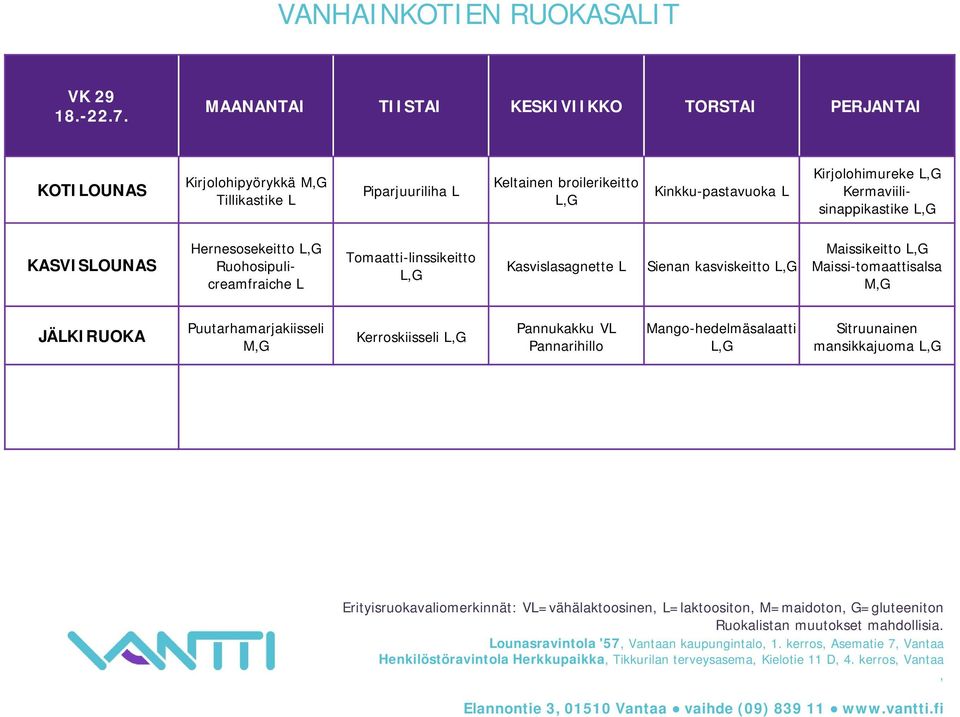 Ruohosipulicreamfraiche Tomaatti-linssikeitto Kasvislasagnette Sienan kasviskeitto Maissikeitto Maissi-tomaattisalsa Puutarhamarjakiisseli Kerroskiisseli Pannukakku V