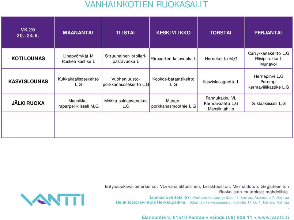 Vuohenjuustoporkkanasosekeitto Kookos-bataattikeitto Kasvislasagnette Hernepihvi Parempi kermaviilikastike Mansikkaraparperikiisseli Mokka-suklaavanukas Mangoporkkanasmoothie