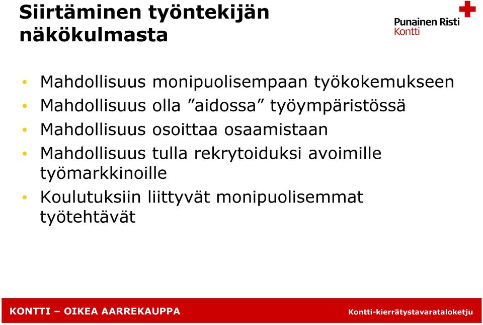 Mahdollisuus osoittaa osaamistaan Mahdollisuus tulla rekrytoiduksi