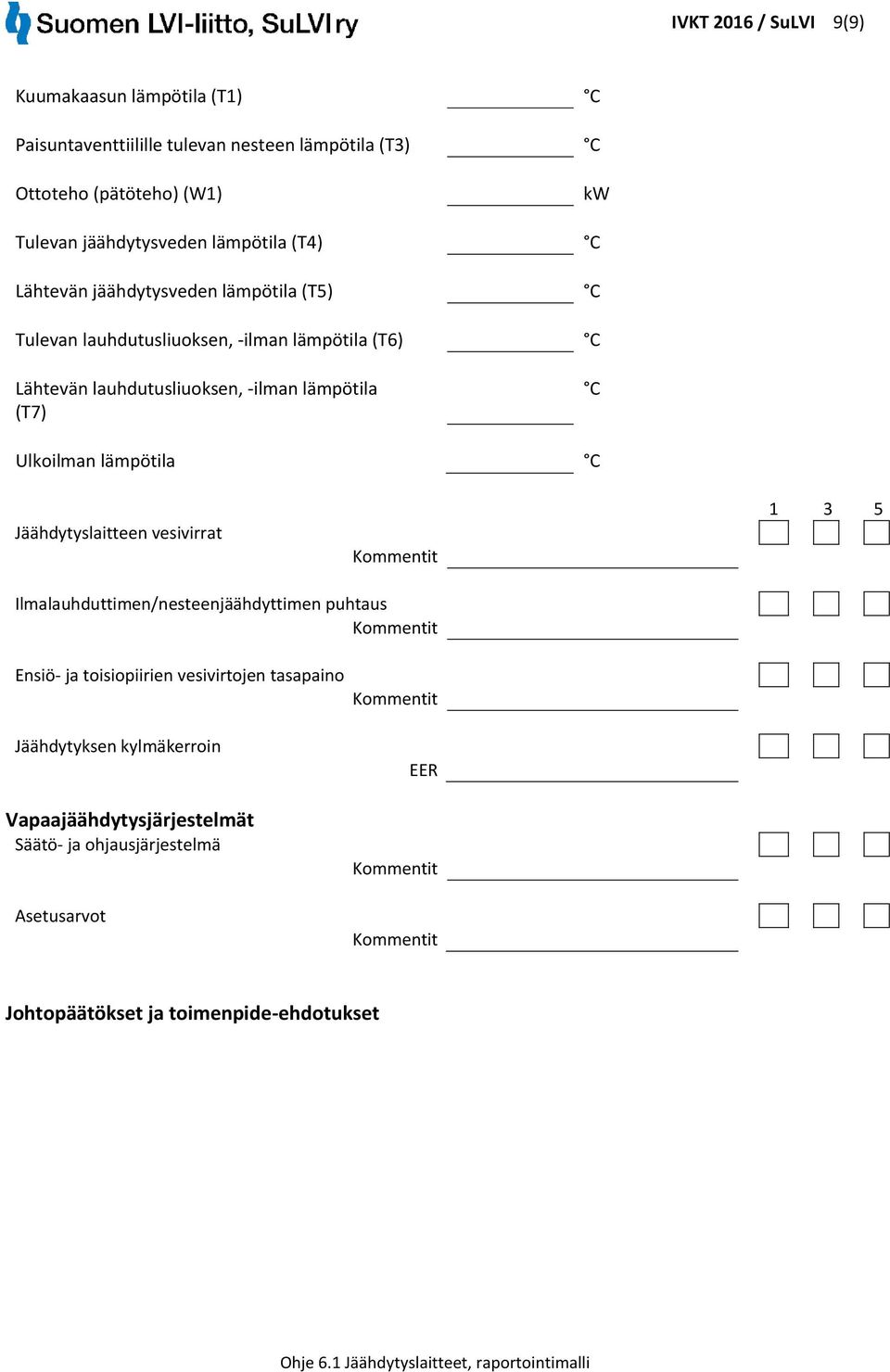 (T7) Jäähdytyslaitteen vesivirrat Ilmalauhduttimen/nesteenjäähdyttimen puhtaus Ensiö- ja toisiopiirien vesivirtojen tasapaino