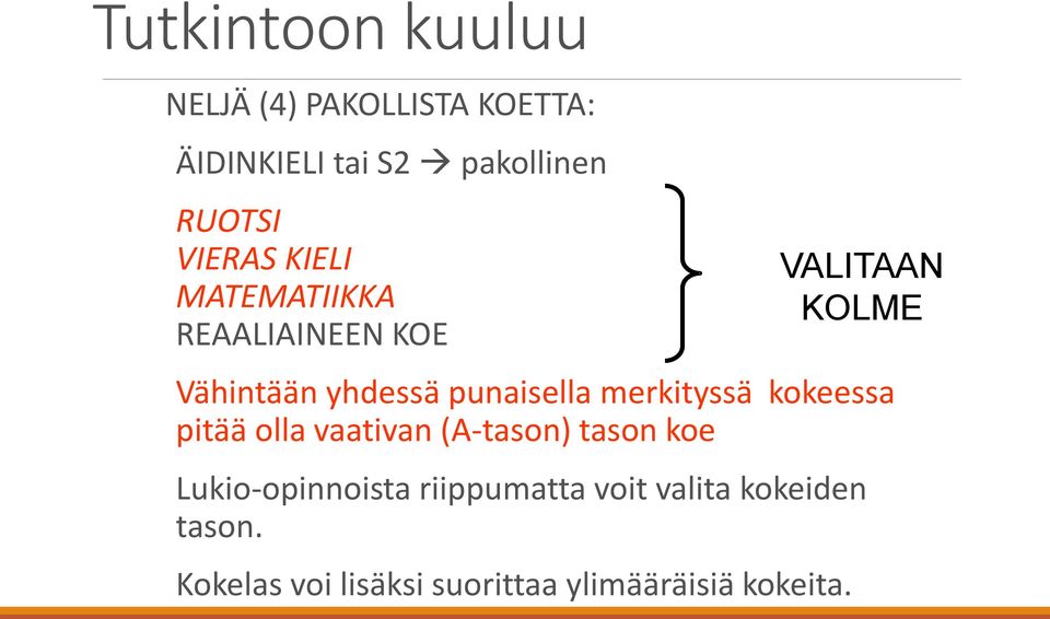 kokeessa pitää olla vaativan (A-tason) tason koe Lukio-opinnoista riippumatta voit